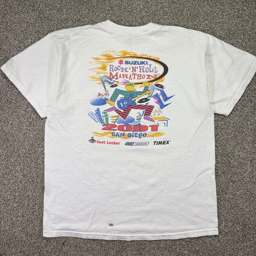 Vintage  Rock N Roll Marathon 2001 San Diego White Size Large Suzuki